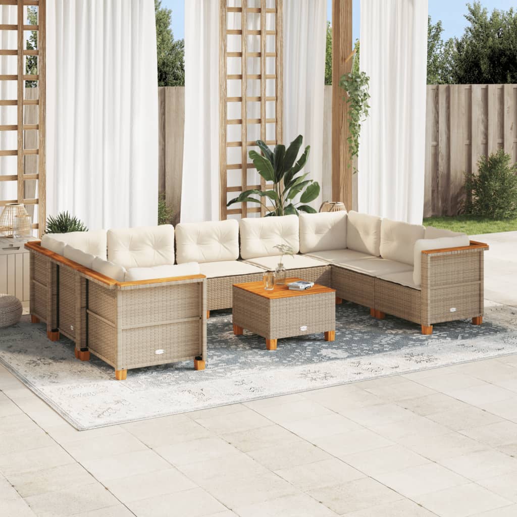 10-tlg. Garten-Sofagarnitur mit Kissen Beige Poly Rattan 10-tlg. Garten-Sofagarnitur mit Kissen Beige Poly Rattan