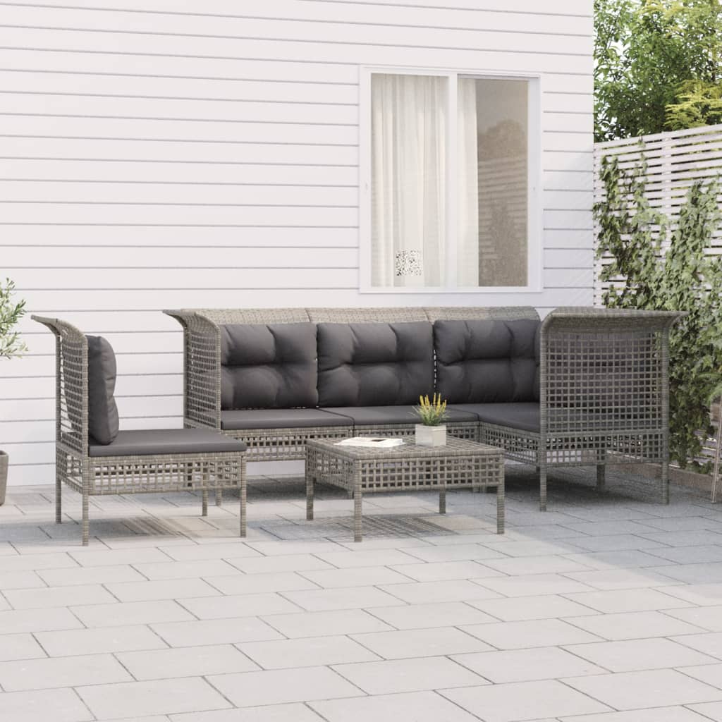 6-tlg. Garten-Lounge-Set mit Kissen Grau Poly Rattan 6-tlg. Garten-Lounge-Set mit Kissen Grau Poly Rattan