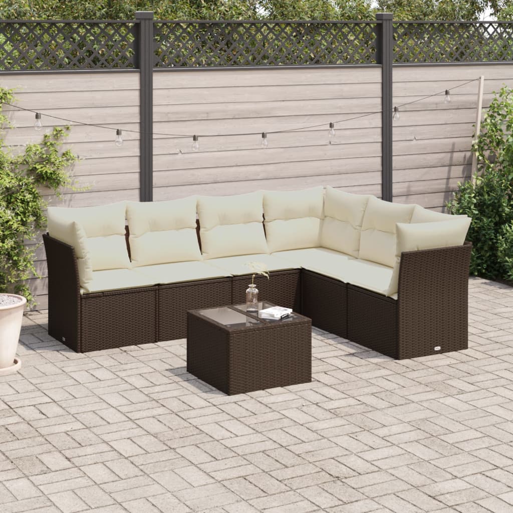 7-tlg. Garten-Sofagarnitur mit Kissen Braun Poly Rattan 7-tlg. Garten-Sofagarnitur mit Kissen Braun Poly Rattan