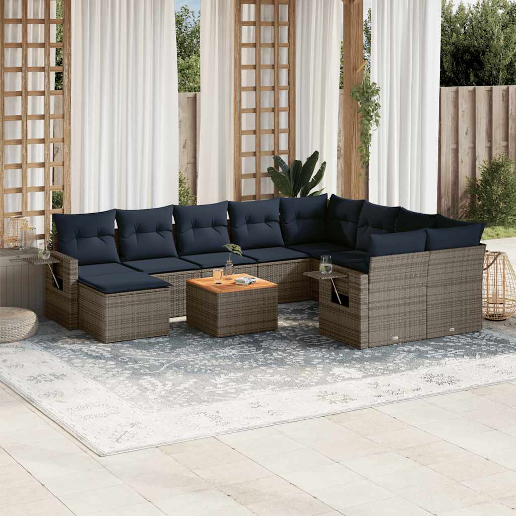 11-teiliges Gartensofa-Set mit Kissen, grau, Polyrattan 11-teiliges Gartensofa-Set mit Kissen, grau, Polyrattan