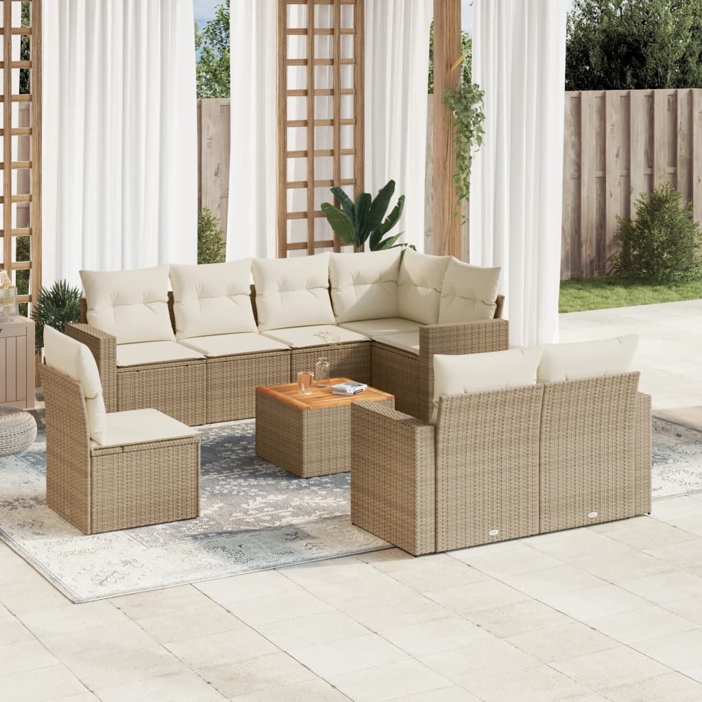 9-tlg. Garten-Sofagarnitur mit Kissen Beige Poly Rattan 9-tlg. Garten-Sofagarnitur mit Kissen Beige Poly Rattan