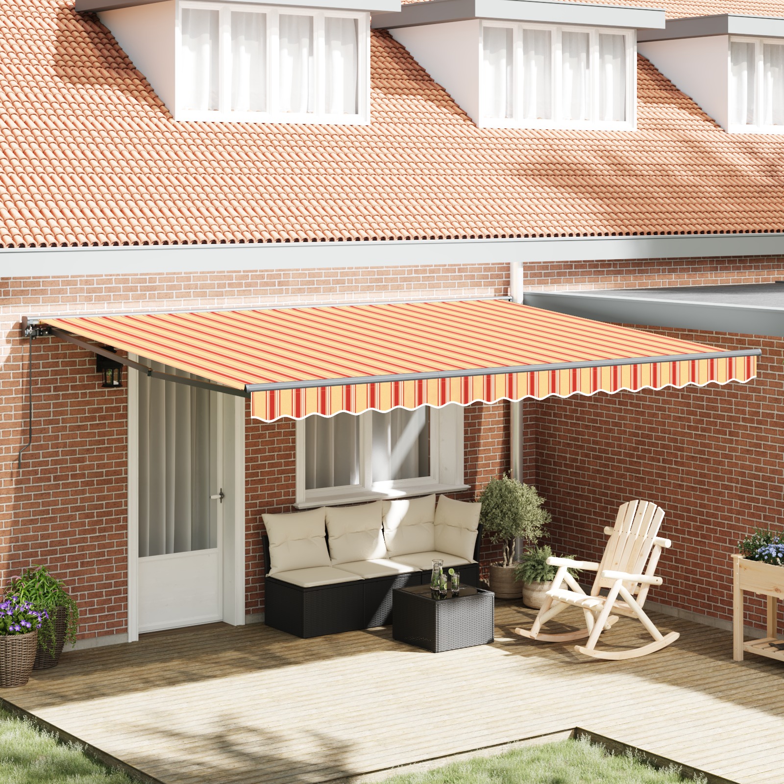 Einziehbare Markise Gelb und Orange 450x300 cm Stoff und Metall