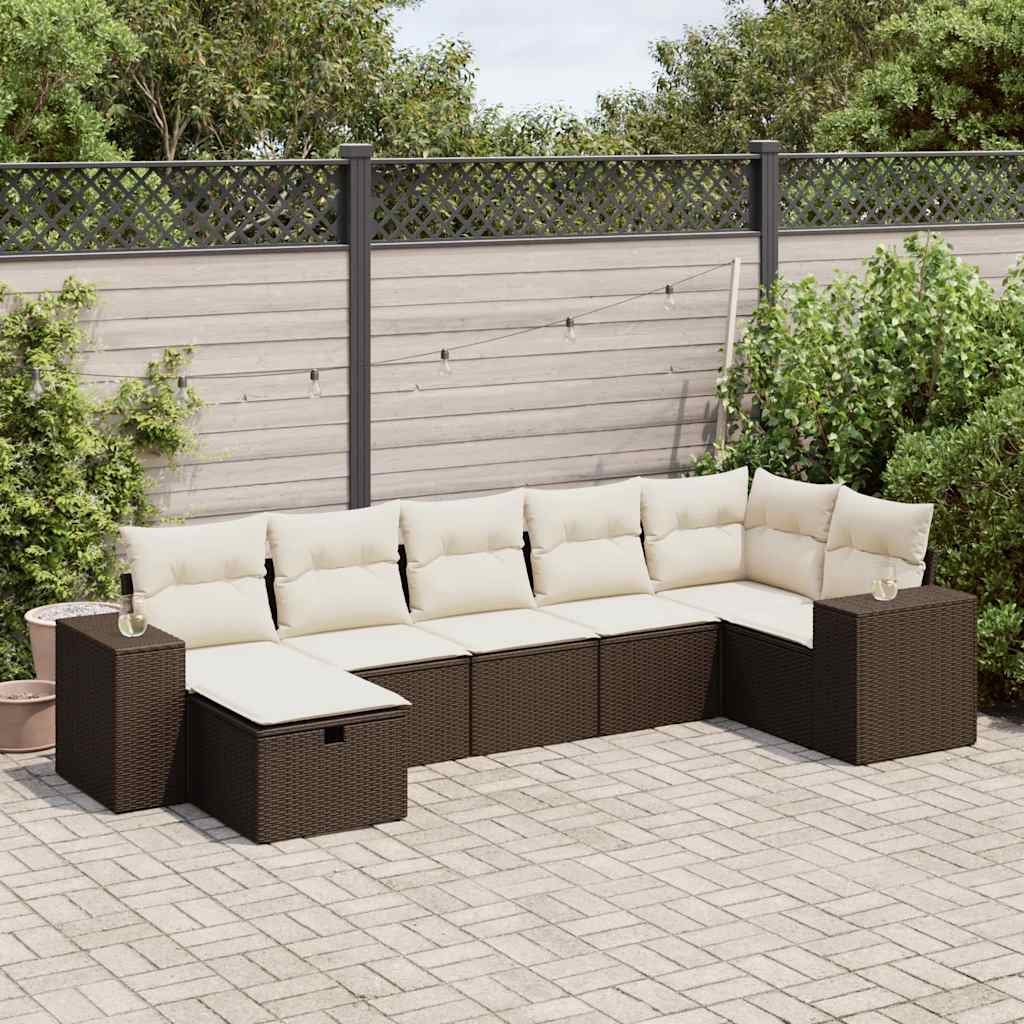 7-tlg. Garten-Sofagarnitur mit Kissen Braun Poly Rattan 7-tlg. Garten-Sofagarnitur mit Kissen Braun Poly Rattan