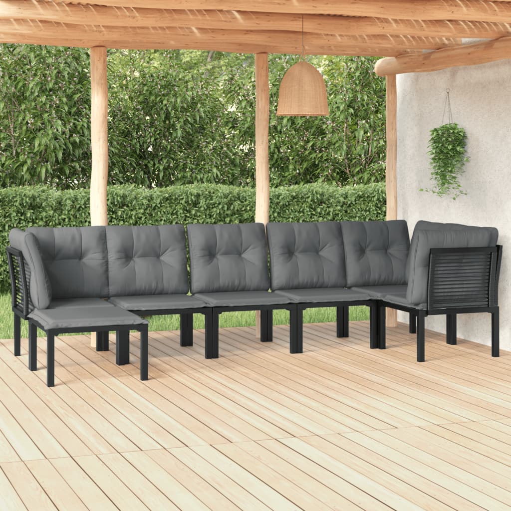 7-tlg. Garten-Lounge-Set Schwarz und Grau Poly Rattan 7-tlg. Garten-Lounge-Set Schwarz und Grau Poly Rattan
