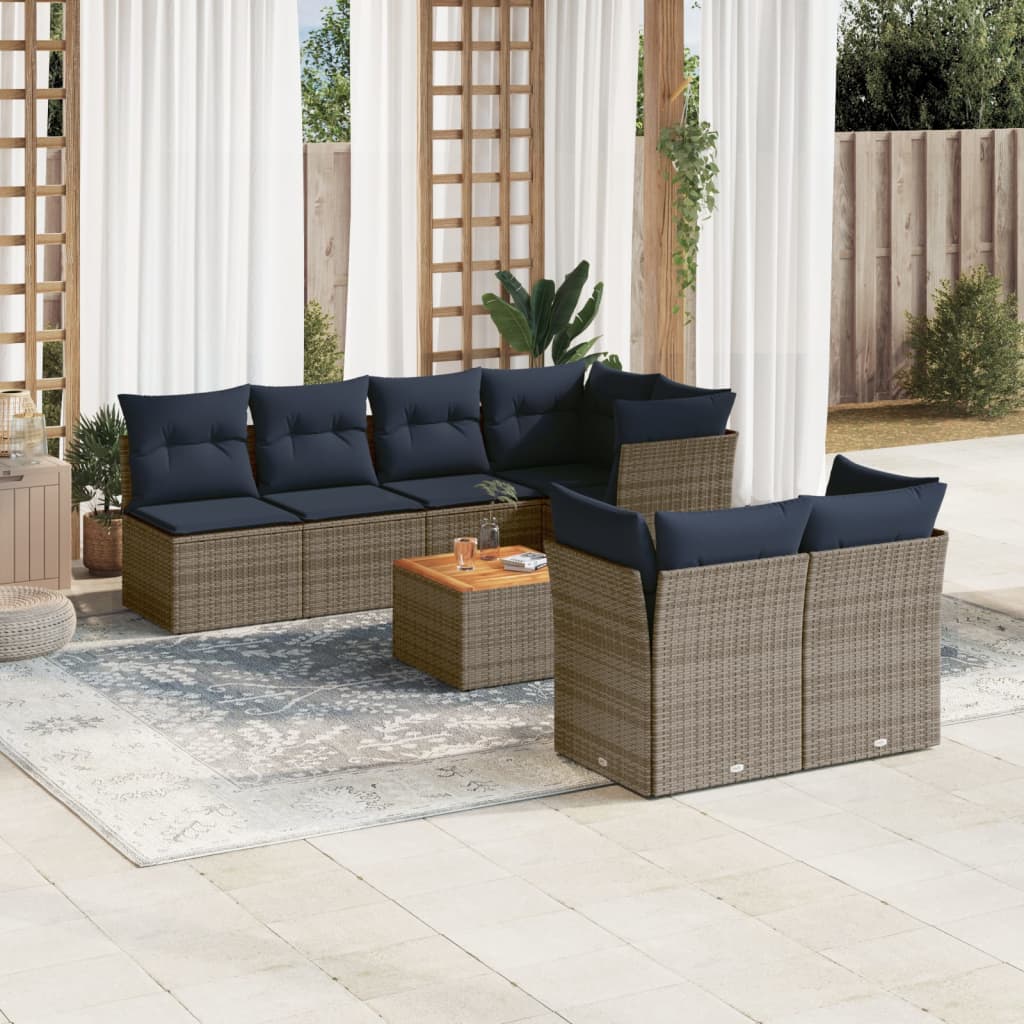 8-tlg. Garten-Sofagarnitur mit Kissen Grau Poly Rattan 8-tlg. Garten-Sofagarnitur mit Kissen Grau Poly Rattan