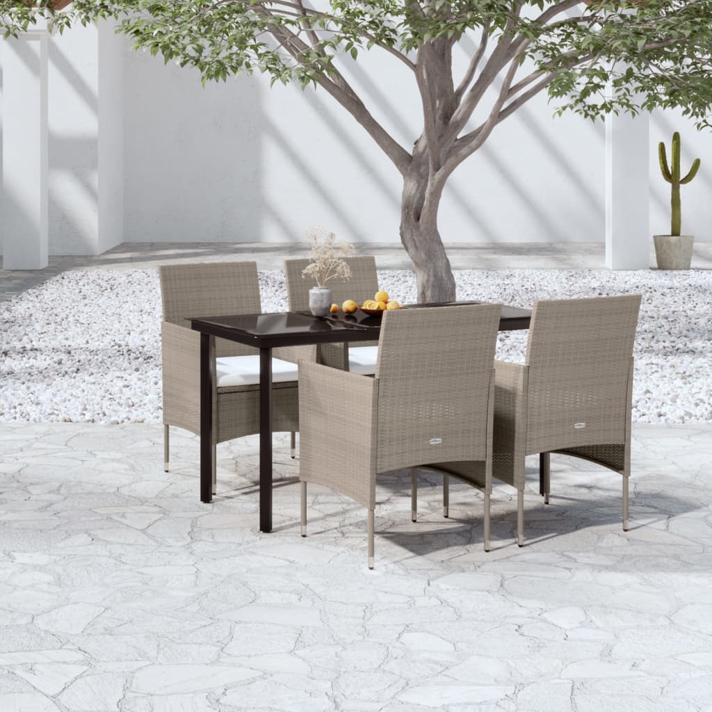 5-tlg. Garten-Essgruppe mit Kissen Beige und Schwarz 5-tlg. Garten-Essgruppe mit Kissen Beige und Schwarz