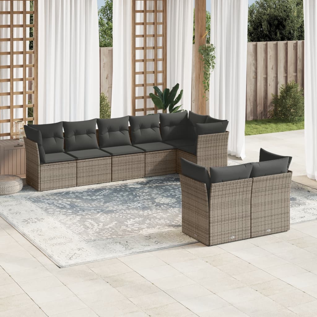 8-tlg. Garten-Sofagarnitur mit Kissen Grau Poly Rattan 8-tlg. Garten-Sofagarnitur mit Kissen Grau Poly Rattan