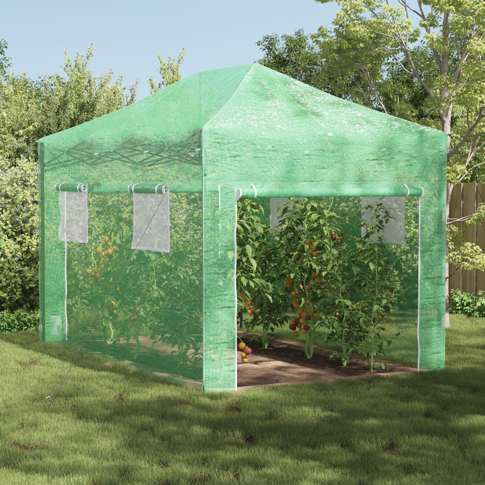 Begehbares Gewächshaus mit Pop-up Rahmen Grün 410x280x315 cm Stahl