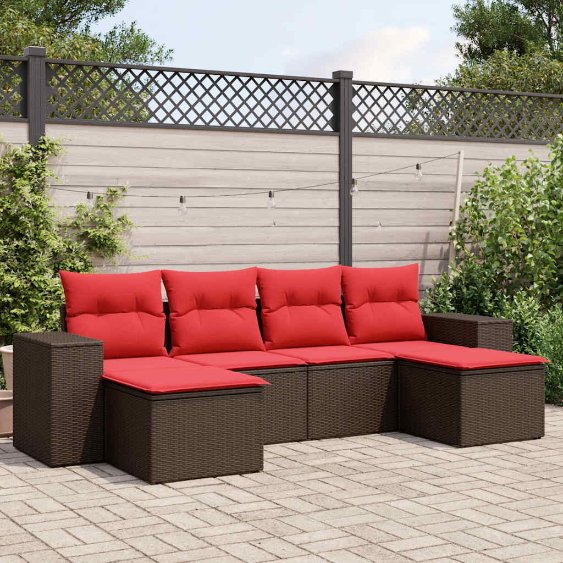 6-teiliges Gartensofa-Set mit Kissen, braun, Polyrattan 6-teiliges Gartensofa-Set mit Kissen, braun, Polyrattan