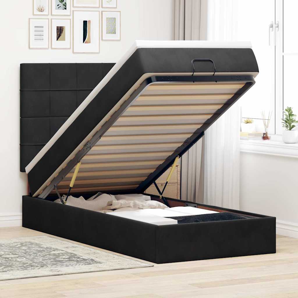Ottoman-Bett mit Matratzen & LEDs Schwarz 90x200 cm Samt