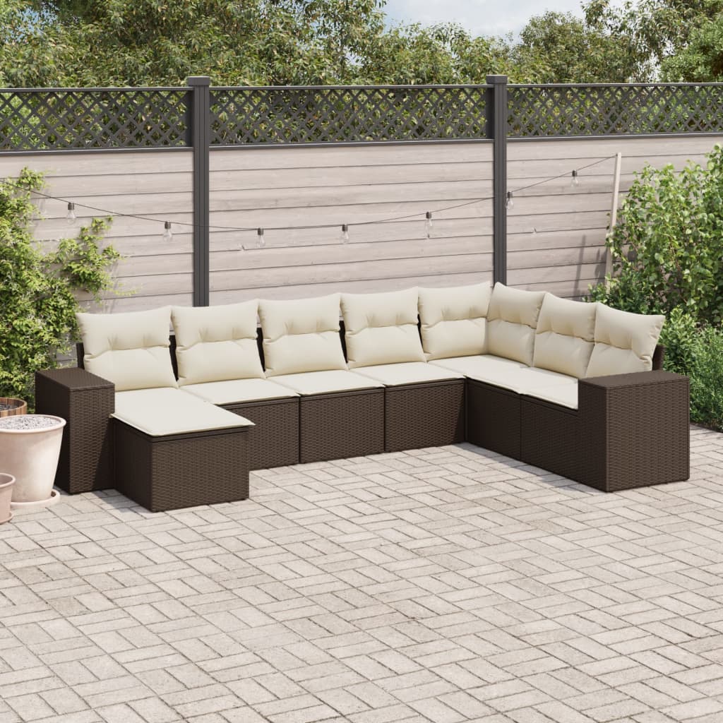 8-tlg. Garten-Sofagarnitur mit Kissen Braun Poly Rattan 8-tlg. Garten-Sofagarnitur mit Kissen Braun Poly Rattan