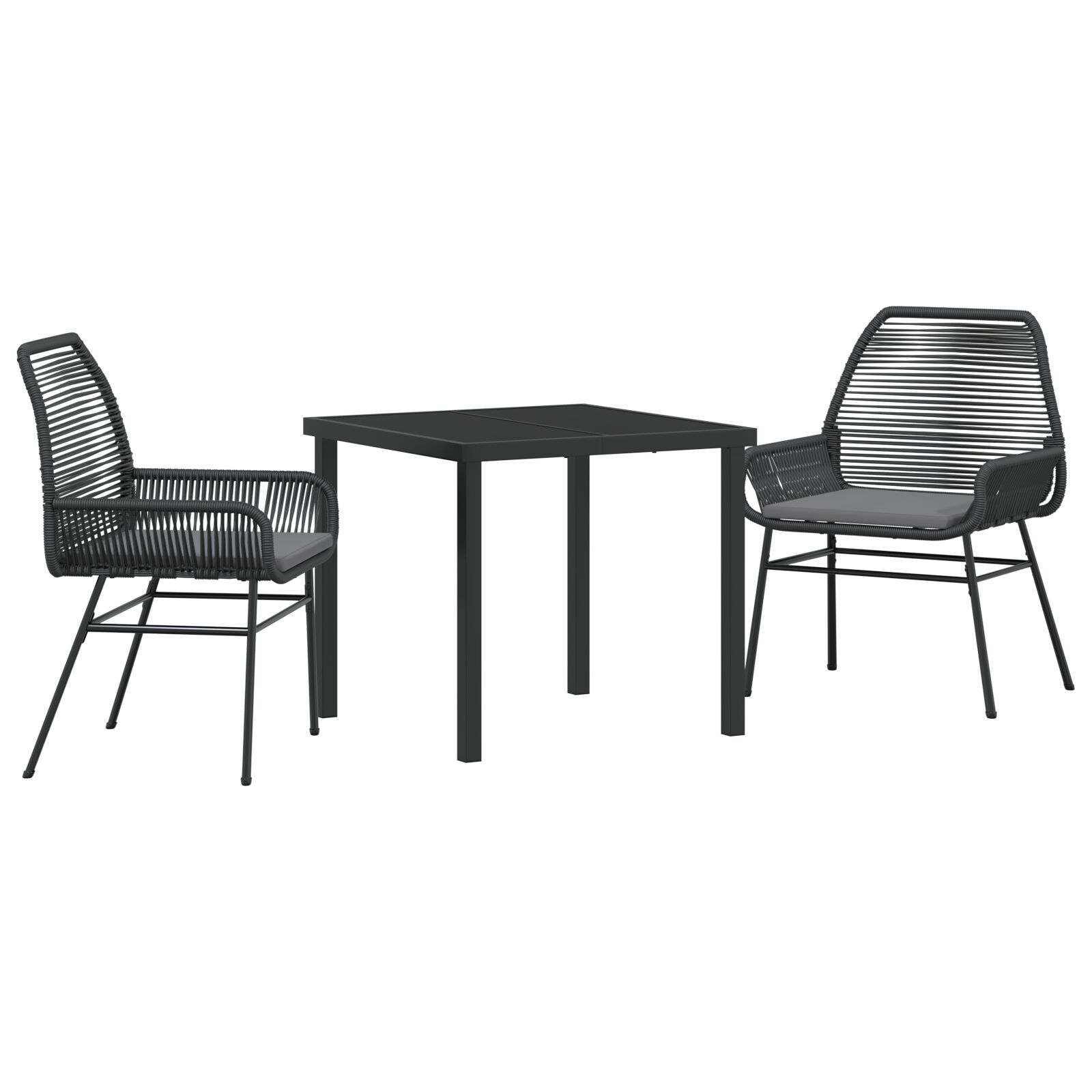 3-teiliges Garten-Dining-Set mit Polstern Schwarz Poly-Rattan