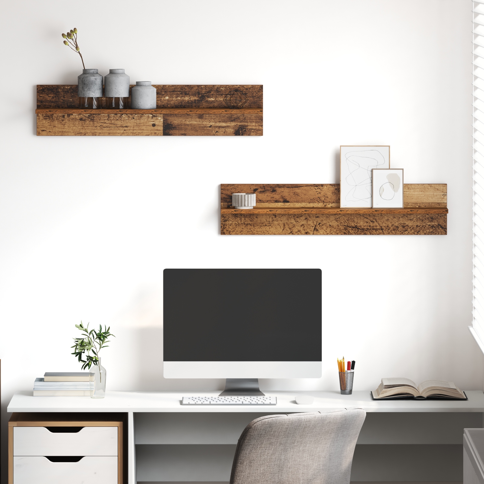 Wandregale 2 pcs Altes Holz 80 x 11,5 x 18 cm Holzwerkstoff