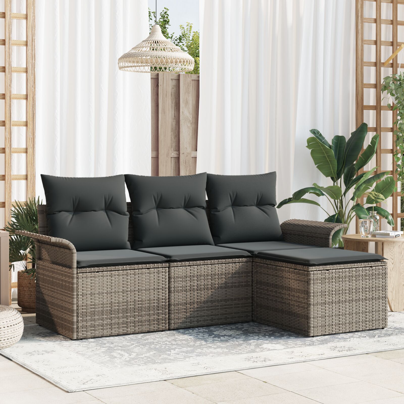 4-teiliges Garten Sofa Set mit Kissen Grau Poly Rattan 4-teiliges Garten Sofa Set mit Kissen Grau Poly Rattan