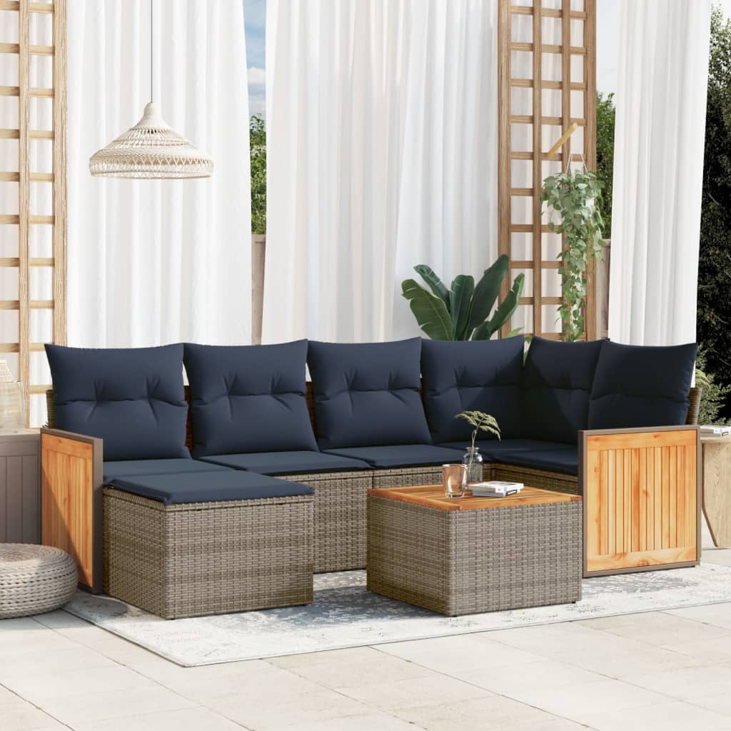 7-teiliges Gartensofa-Set mit Kissen, grau, Polyrattan 7-teiliges Gartensofa-Set mit Kissen, grau, Polyrattan