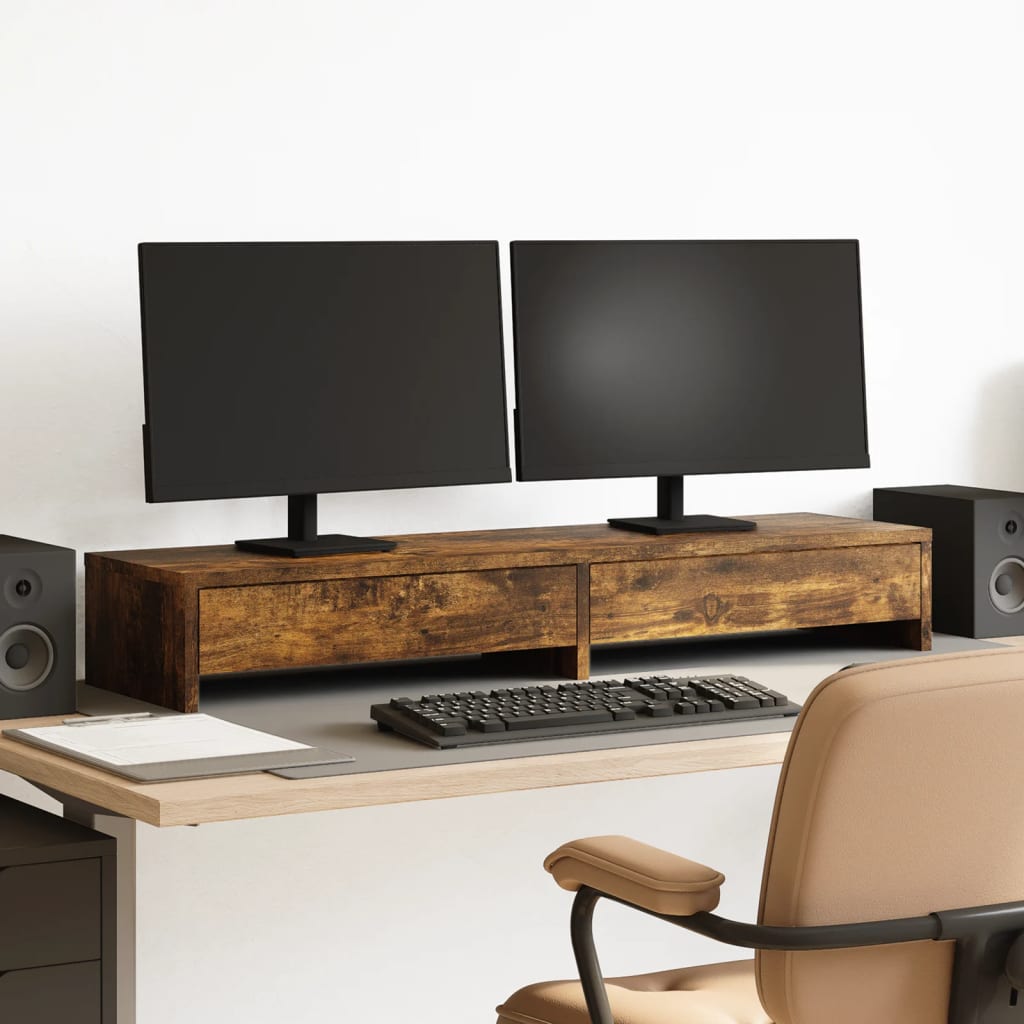 Monitorständer mit Schubladen Räuchereiche 100x27x15 cm Monitorständer mit Schubladen Räuchereiche 100x27x15 cm