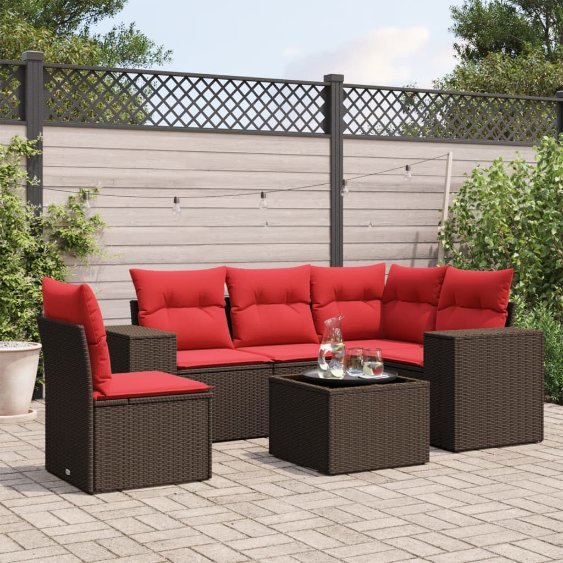 6-teiliges Gartensofa-Set mit Kissen, braun, Polyrattan 6-teiliges Gartensofa-Set mit Kissen, braun, Polyrattan