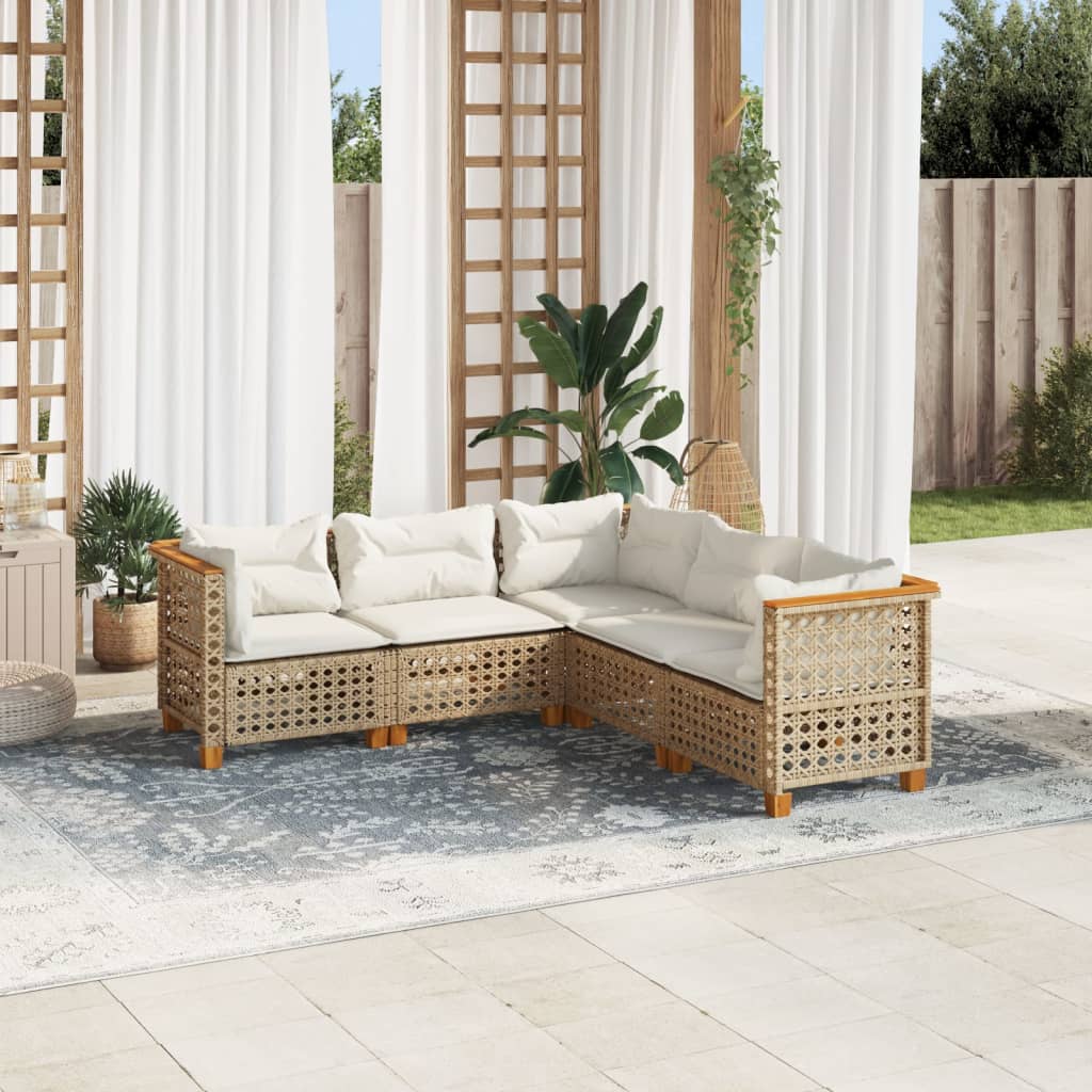 5-tlg. Garten-Sofagarnitur mit Kissen Beige Poly Rattan 5-tlg. Garten-Sofagarnitur mit Kissen Beige Poly Rattan