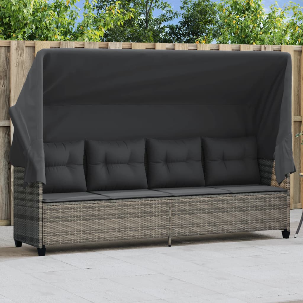 Sonnenliege mit Dach und Kissen Grau Poly Rattan Sonnenliege mit Dach und Kissen Grau Poly Rattan
