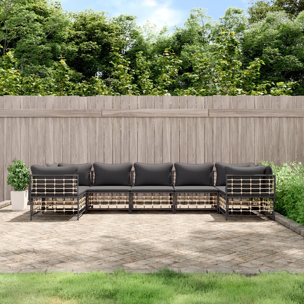 7-tlg. Garten-Lounge-Set mit Kissen Anthrazit Poly Rattan 7-tlg. Garten-Lounge-Set mit Kissen Anthrazit Poly Rattan