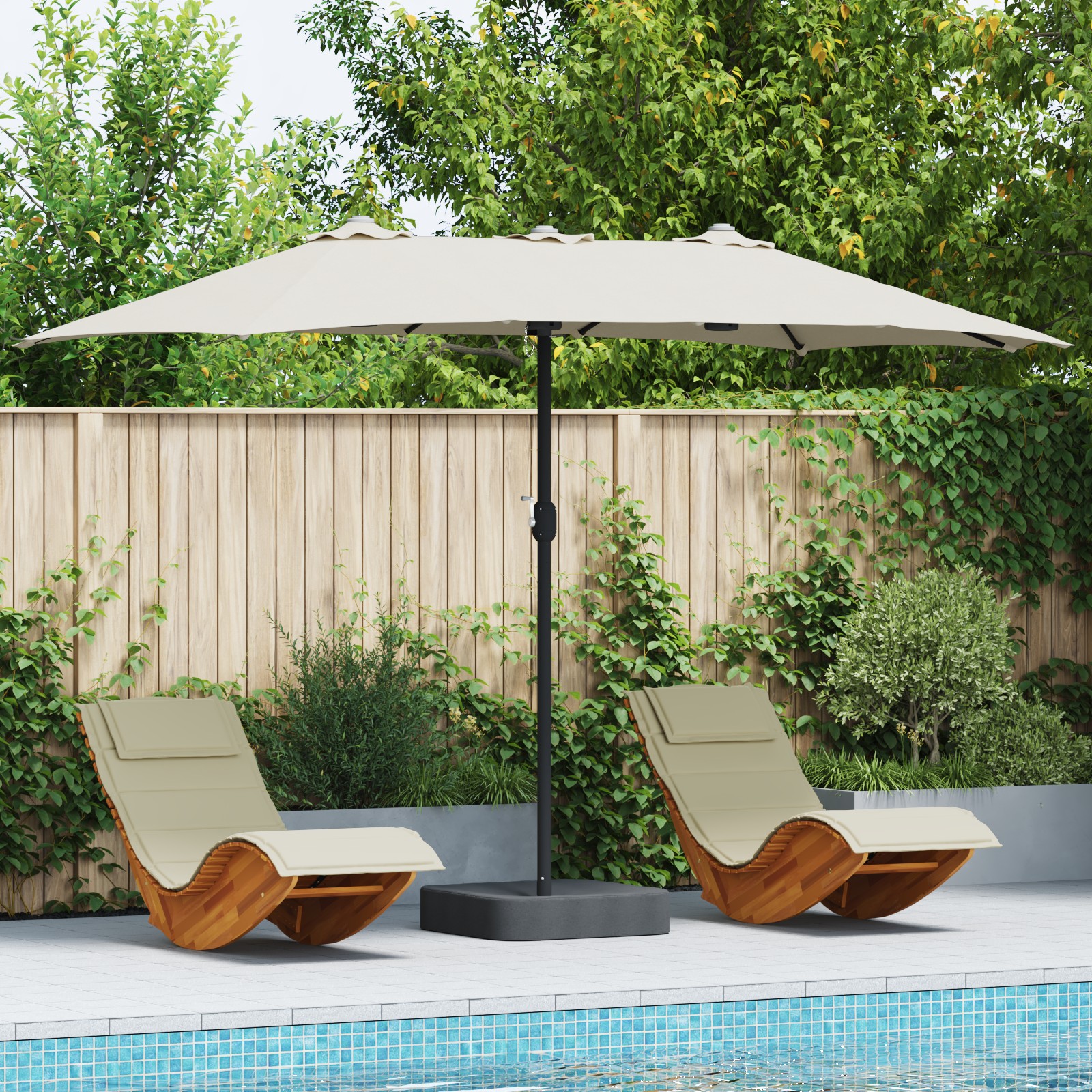 Gartenparasol Sandfarbe 385 x 209 x 244 cm Stoff