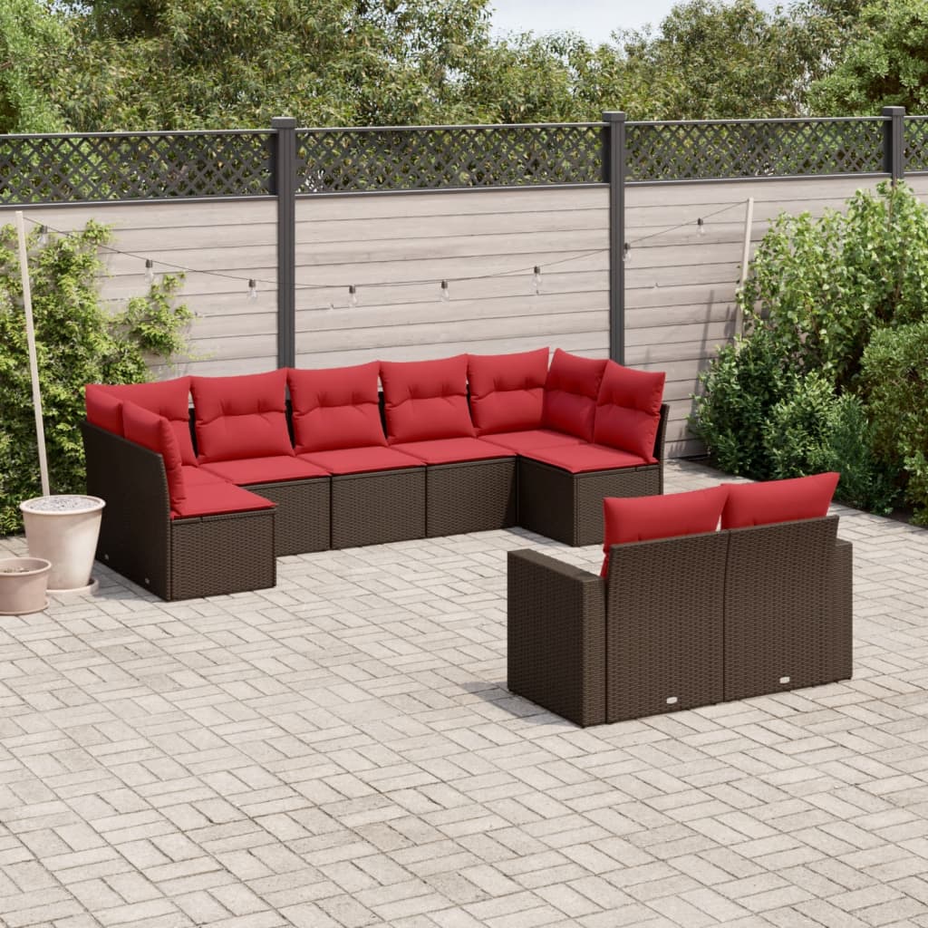 9-tlg. Garten-Sofagarnitur mit Kissen Braun Poly Rattan 9-tlg. Garten-Sofagarnitur mit Kissen Braun Poly Rattan