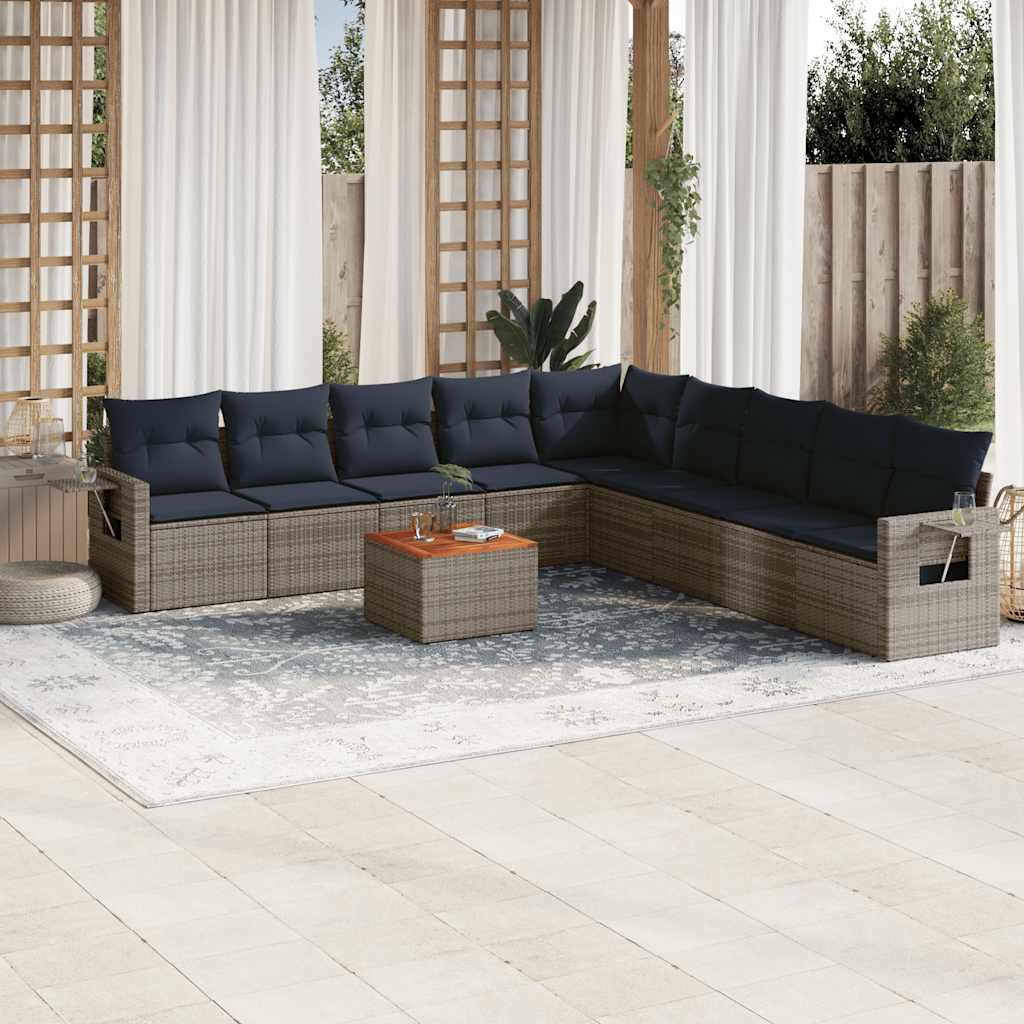 10-teiliges Gartensofa-Set mit Kissen, grau, Polyrattan 10-teiliges Gartensofa-Set mit Kissen, grau, Polyrattan
