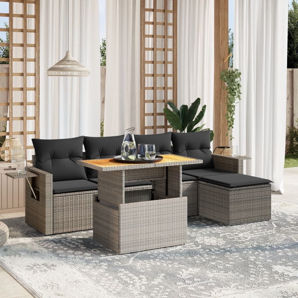 6-tlg. Garten-Sofagarnitur mit Kissen Grau Poly Rattan 6-tlg. Garten-Sofagarnitur mit Kissen Grau Poly Rattan
