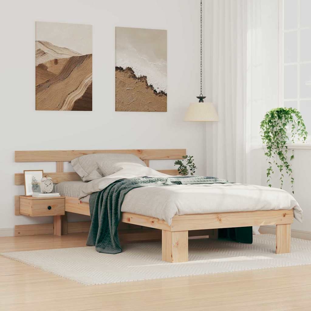 Bettgestell mit Schubladen mit Kopfteil Braun 90 x 190 cm Massivkiefer