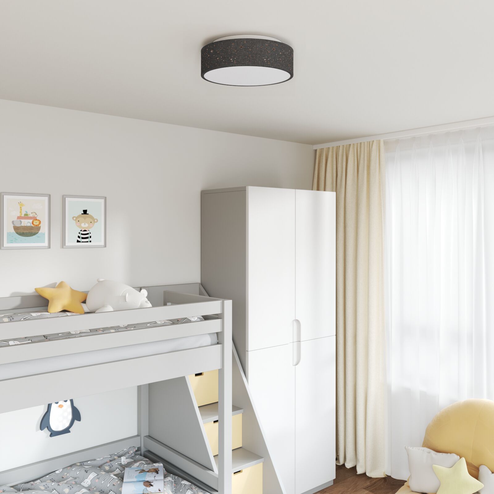 Deckenleuchten mit sternförmigem Lampschirm Schwarz Ø 38 cm Stoff E27