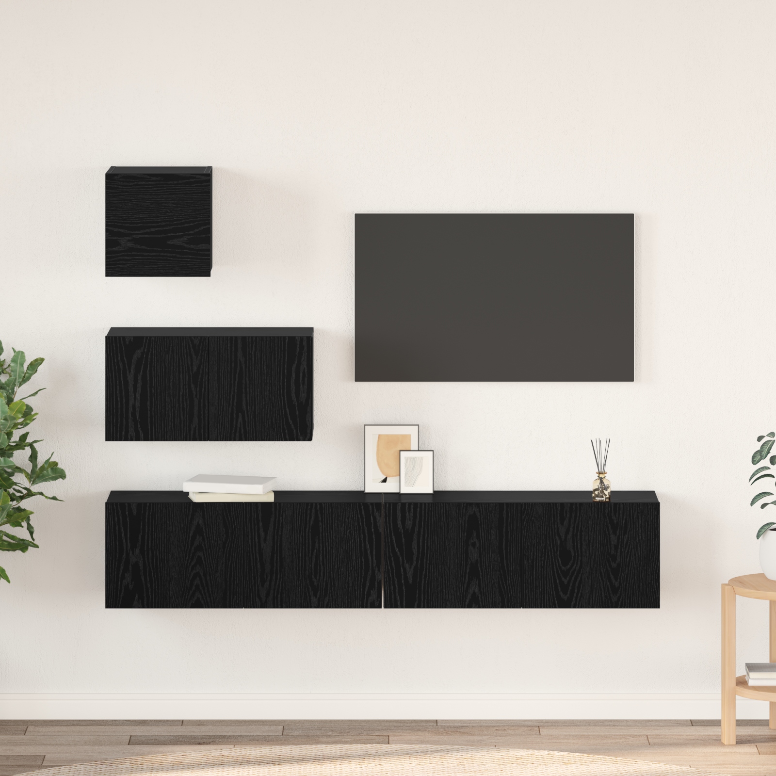Wand TV Schrank mit Regal mit Speicher mit Tür 4 pcs Schwarz Eiche