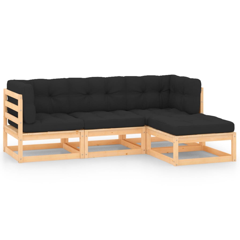 4-tlg. Garten-Lounge-Set mit Kissen Massivholz Kiefer 4-tlg. Garten-Lounge-Set mit Kissen Massivholz Kiefer