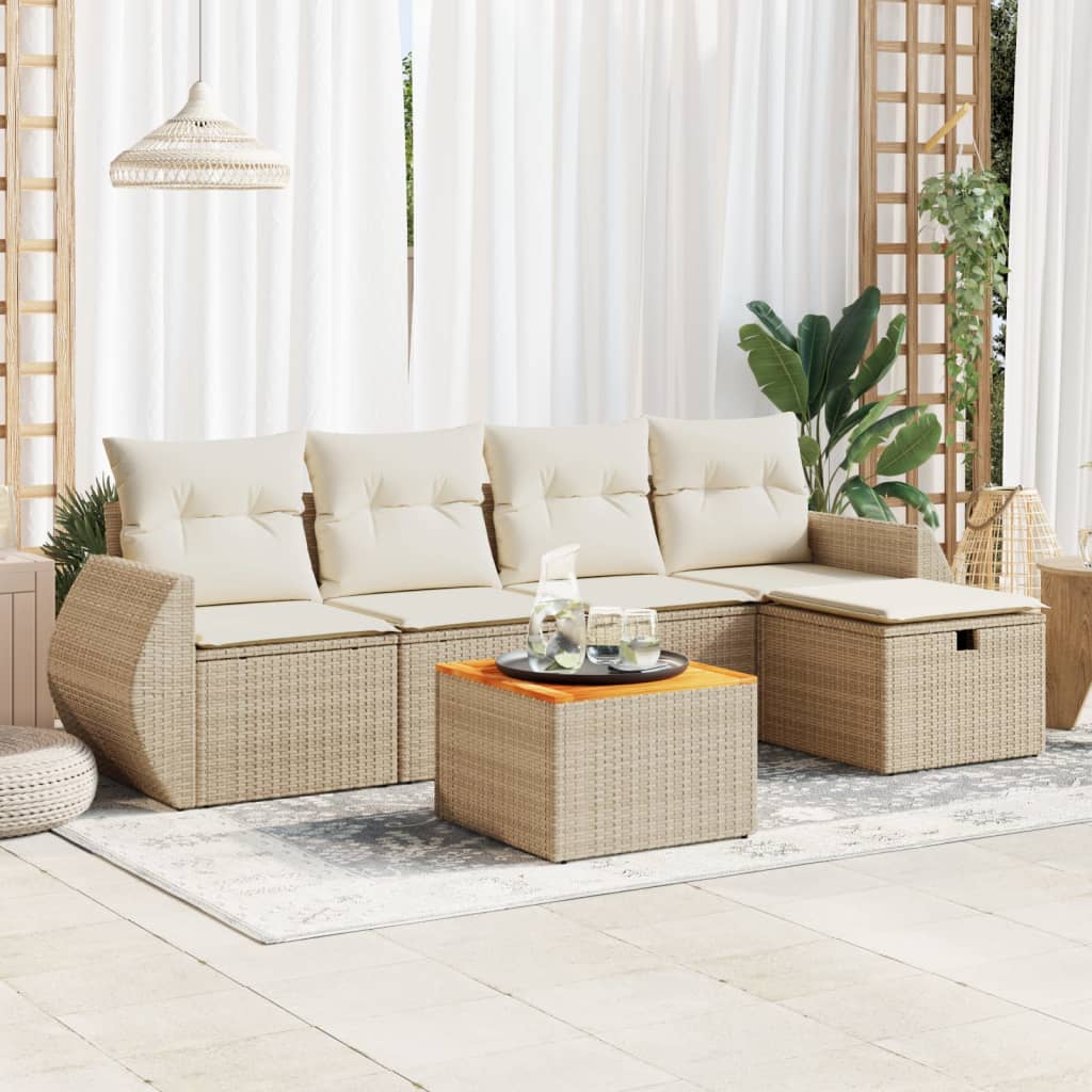 6-tlg. Garten-Sofagarnitur mit Kissen Beige Poly Rattan 6-tlg. Garten-Sofagarnitur mit Kissen Beige Poly Rattan
