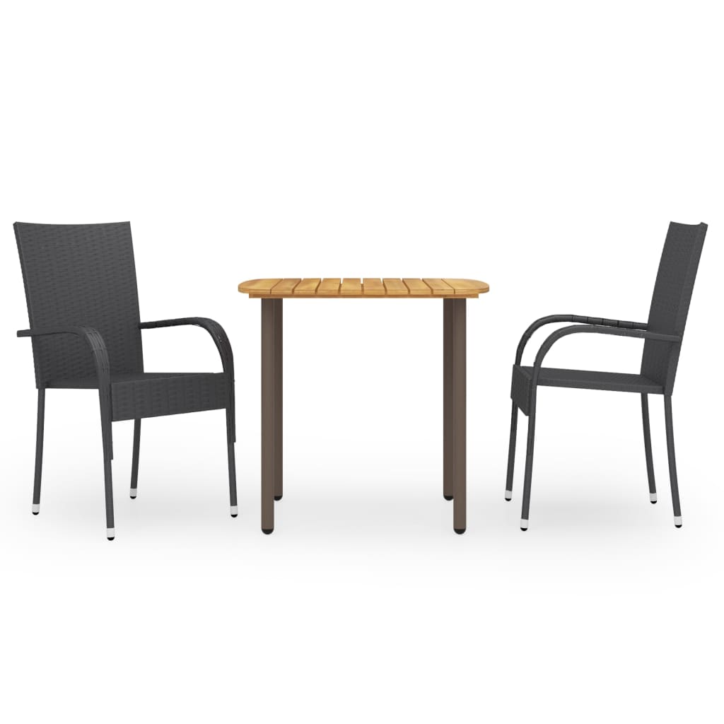 3-tlg. Garten-Essgruppe Poly Rattan Schwarz 3-tlg. Garten-Essgruppe Poly Rattan Schwarz