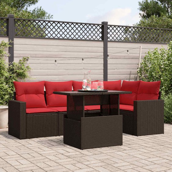 6-teiliges Gartensofa-Set mit Kissen, braun, Polyrattan 6-teiliges Gartensofa-Set mit Kissen, braun, Polyrattan