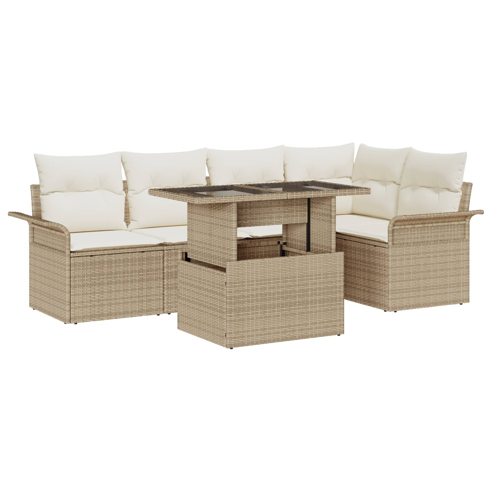 6-teiliges Garten Sofa Set mit Kissen Beige Poly Rattan 6-teiliges Garten Sofa Set mit Kissen Beige Poly Rattan