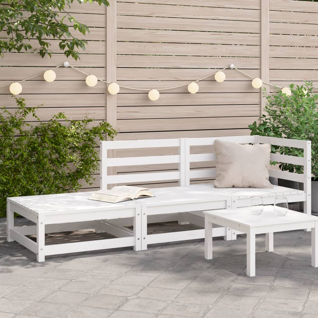 Gartensofa mit Hocker 2-Sitzer Weiß Massivholz Kiefer Gartensofa mit Hocker 2-Sitzer Weiß Massivholz Kiefer