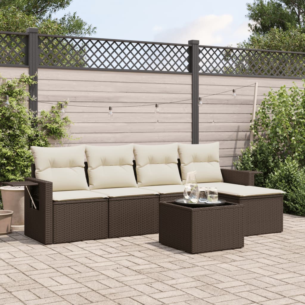 6-tlg. Garten-Sofagarnitur mit Kissen Braun Poly Rattan 6-tlg. Garten-Sofagarnitur mit Kissen Braun Poly Rattan