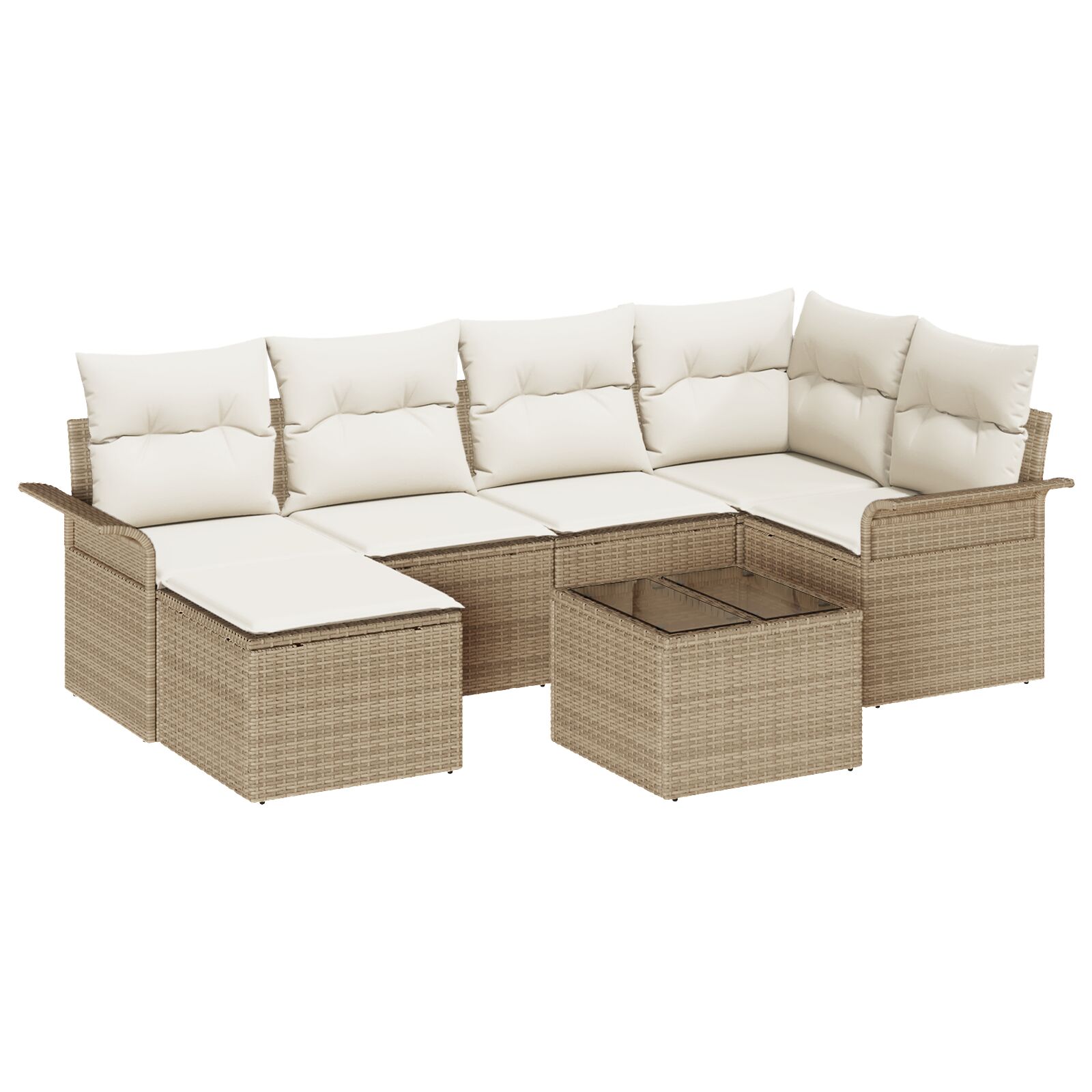 7-teiliges Garten-Sofa-Set mit Kissen braunes Poly-Rattan, 2-Sitzer Garten-Sofa mit Stauraum & Kissen beiges Poly-Rattan 7-teiliges Garten-Sofa-Set mit Kissen braunes Poly-Rattan, 2-Sitzer Garten-Sofa mit Stauraum & Kissen beiges Poly-Rattan