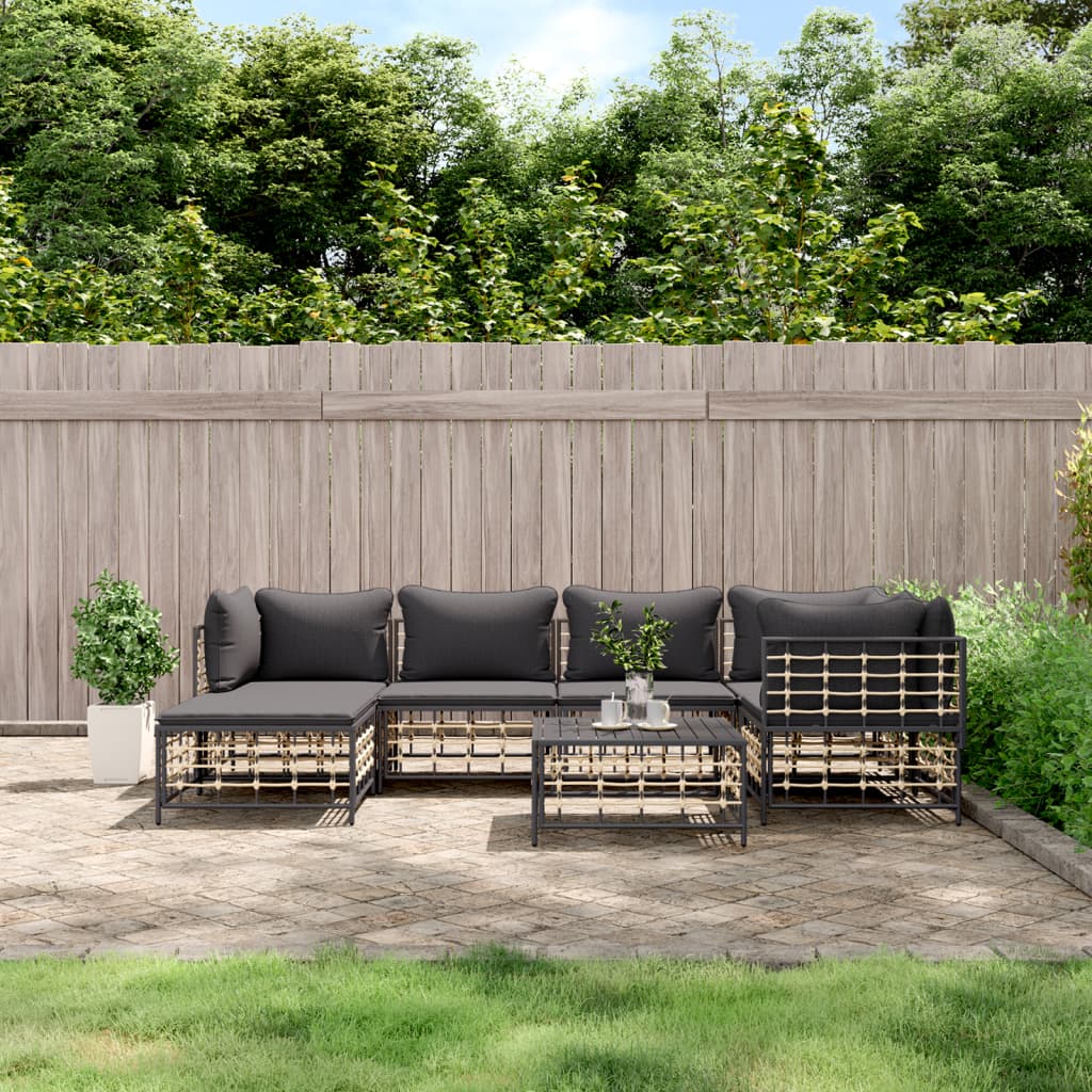 7-tlg. Garten-Lounge-Set mit Kissen Anthrazit Poly Rattan 7-tlg. Garten-Lounge-Set mit Kissen Anthrazit Poly Rattan