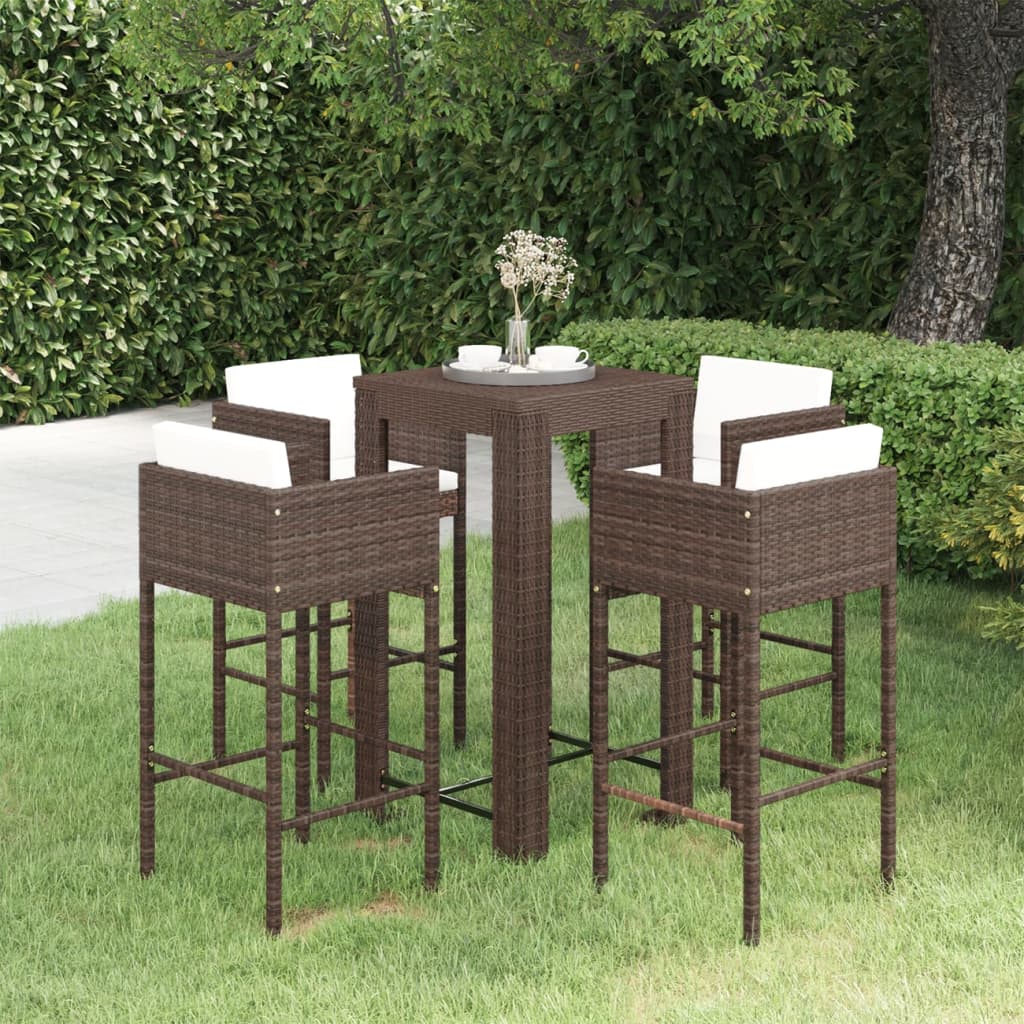 5-tlg. Gartenbar-Set mit Kissen Poly Rattan Braun 5-tlg. Gartenbar-Set mit Kissen Poly Rattan Braun