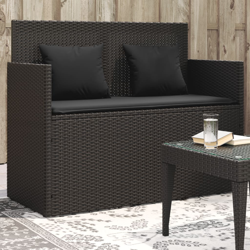 Gartenbank mit Kissen Schwarz Poly Rattan Gartenbank mit Kissen Schwarz Poly Rattan