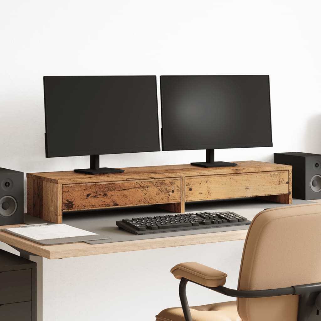 Monitorständer mit Schubladen Altholz-Optik 100x27x15 cm Monitorständer mit Schubladen Altholz-Optik 100x27x15 cm