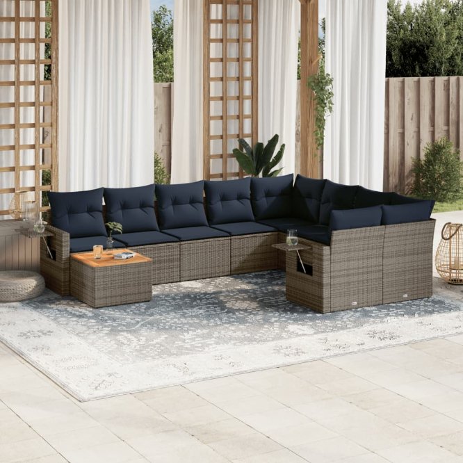 10-teiliges Gartensofa-Set mit Kissen, grau, Polyrattan 10-teiliges Gartensofa-Set mit Kissen, grau, Polyrattan