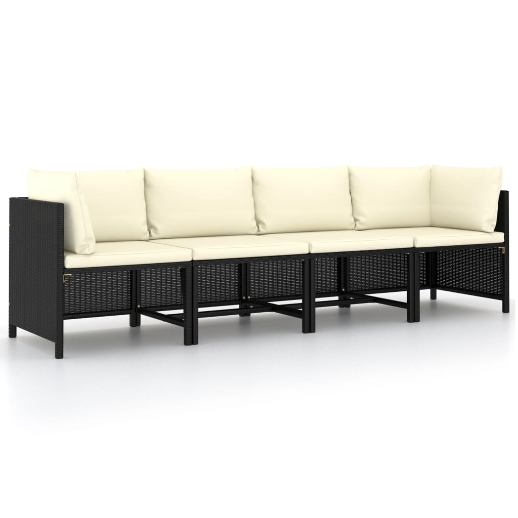 4-Sitzer-Gartensofa mit Auflagen Schwarz Poly Rattan 4-Sitzer-Gartensofa mit Auflagen Schwarz Poly Rattan