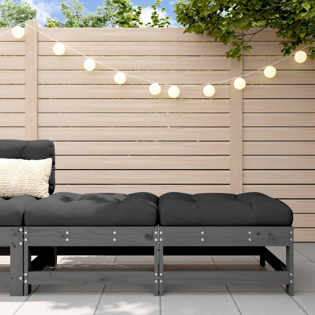 Gartenhocker mit Kissen 2 Stk. Grau Massivholz Kiefer Gartenhocker mit Kissen 2 Stk. Grau Massivholz Kiefer