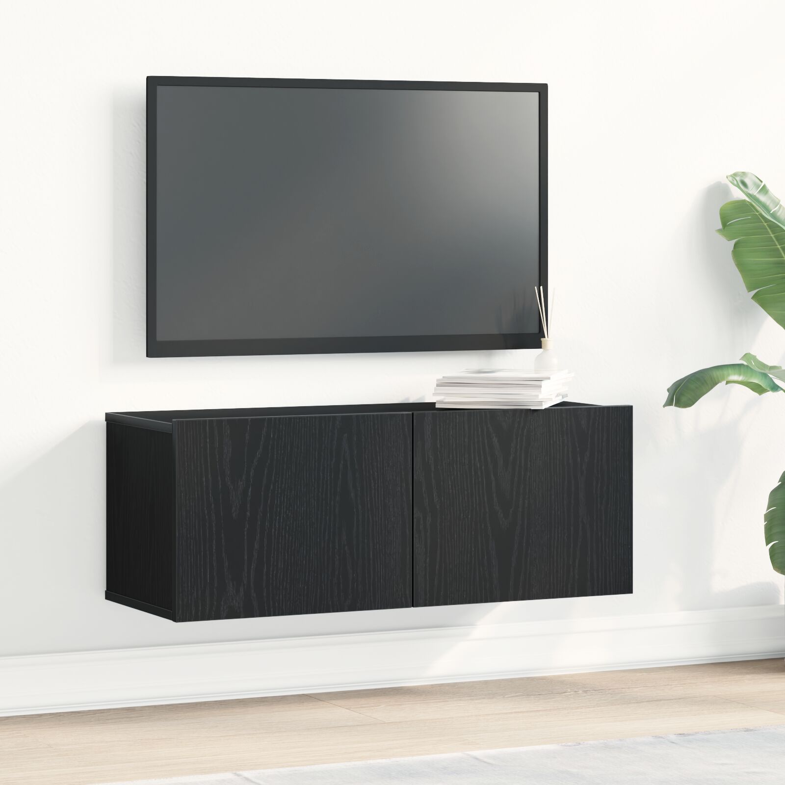 TV-Wandschränke (Set mit 2) - Schwarze Eiche, 80x30x30 cm, aus Holzwerkstoff