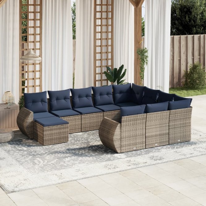 11-teiliges Gartensofa-Set mit Kissen, grau, Polyrattan 11-teiliges Gartensofa-Set mit Kissen, grau, Polyrattan