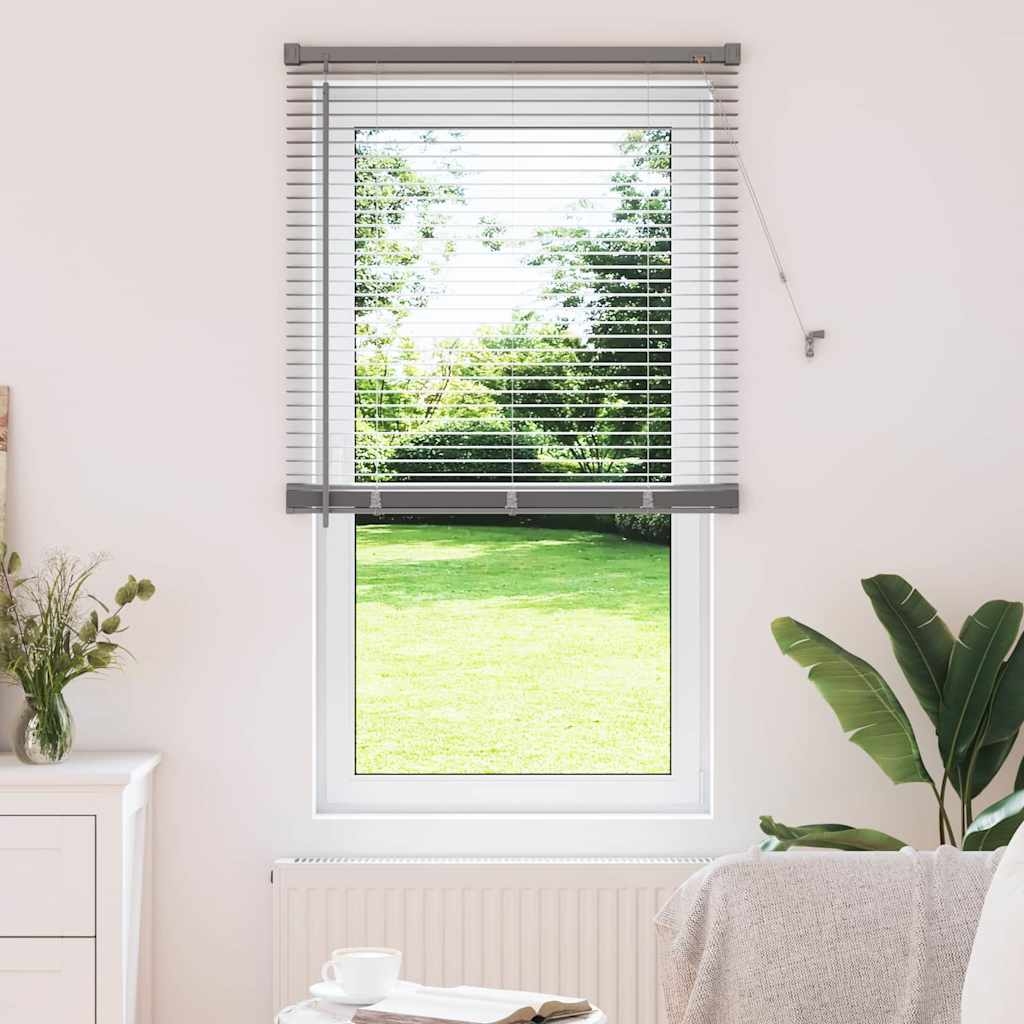 Fenster Jalousie mit Vorhängen Silber 80 x 130 cm Aluminium