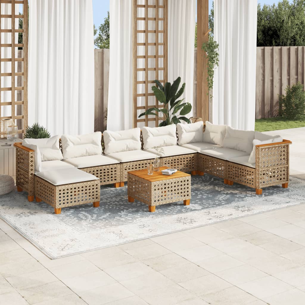 9-tlg. Garten-Sofagarnitur mit Kissen Beige Poly Rattan 9-tlg. Garten-Sofagarnitur mit Kissen Beige Poly Rattan